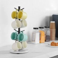 Mug Tree With Marble Base 8 Hooks Cup Rack Stand For Counter Kitchen Home In Black -Tahanbath black tahanbath mug trees z d010277u7s6 31 1000