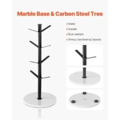 Mug Tree With Marble Base 8 Hooks Cup Rack Stand For Counter Kitchen Home In Black -Tahanbath black tahanbath mug trees z d010277u7s6 44 1000