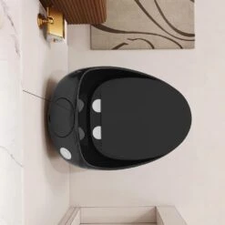 1-Piece 1.28 GPF Single Flush Egg Shape Toilet In Glossy Black -Tahanbath black tahanbath one piece toilets z w2973p301480 1f 1000