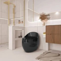 1-Piece 1.28 GPF Single Flush Egg Shape Toilet In Glossy Black -Tahanbath black tahanbath one piece toilets z w2973p301480 4f 1000