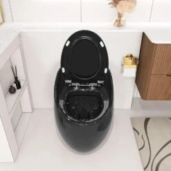 1-Piece 1.28 GPF Single Flush Egg Shape Toilet In Glossy Black -Tahanbath black tahanbath one piece toilets z w2973p301480 66 1000