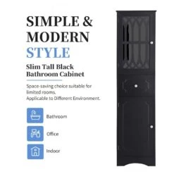 Tall Freestanding Bathroom Cabinet With Drawer, Doors And Acrylic Panel In Black -Tahanbath black tahanbath pantry organizers z b082p232945 44 1000