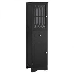 Tall Freestanding Bathroom Cabinet With Drawer, Doors And Acrylic Panel In Black