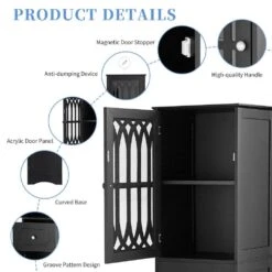 Tall Freestanding Bathroom Cabinet With Drawer, Doors And Acrylic Panel In Black -Tahanbath black tahanbath pantry organizers z b082p232945 76 1000