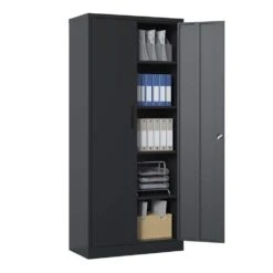 72 In. Tall Locking Metal Cabinet: Garage Tool Storage 4-Shelves And Doors In Black -Tahanbath black tahanbath pantry organizers z b097p167439 4f 1000