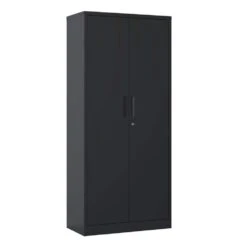 72 In. Tall Locking Metal Cabinet: Garage Tool Storage 4-Shelves And Doors In Black