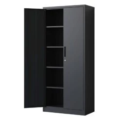 72 In. Tall Locking Metal Cabinet: Garage Tool Storage 4-Shelves And Doors In Black -Tahanbath black tahanbath pantry organizers z b097p167439 76 1000