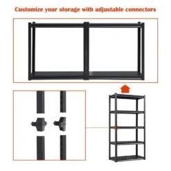 5-Tier Heavy-Duty Metal Storage Shelves: 2000 Lbs. Capacity, Adjustable For Garage And More In Sleek Black -Tahanbath black tahanbath pantry organizers z ct 16080b5 1f 1000