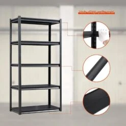 5-Tier Heavy-Duty Metal Storage Shelves: 2000 Lbs. Capacity, Adjustable For Garage And More In Sleek Black -Tahanbath black tahanbath pantry organizers z ct 16080b5 4f 1000