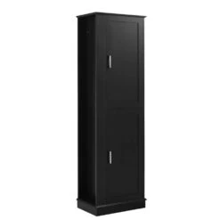 Tall Bathroom Storage Cabinet, Freestanding Storage Cabinet With Hook And Adjustable Shelf, MDF Board, Black
