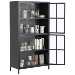 Black Metal Storage Cabinet, Glass Doors, Adjustable Shelves, Anti-Tip, Silent Close, Adjustable Feet -Tahanbath black tahanbath pantry organizers z t2398p263577 1f 1000