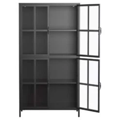 Black Metal Storage Cabinet, Glass Doors, Adjustable Shelves, Anti-Tip, Silent Close, Adjustable Feet -Tahanbath black tahanbath pantry organizers z t2398p263577 31 1000