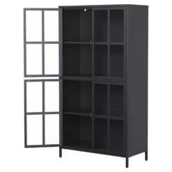 Black Metal Storage Cabinet, Glass Doors, Adjustable Shelves, Anti-Tip, Silent Close, Adjustable Feet -Tahanbath black tahanbath pantry organizers z t2398p263577 44 1000