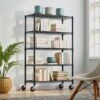 5-Tier Steel Storage Shelving Unit With Wheels-1750 LBS Capacity, 17.7 In. D X 47.2 In. W X 72.3 In. H In Black