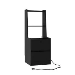 Modern Nightstand: Charging Station, Night Light, Bookshelf In Black -Tahanbath black tahanbath pantry organizers z w1247p179955 1f 1000