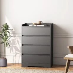 Living Room Sideboard Storage Cabinet, Drawer Cabinet In Black