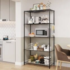 5 Tier Shelf Wire Shelving Unit-5T-1636-B-LKJ, 72H In Black -Tahanbath black tahanbath pantry organizers z w1550131995 4f 1000