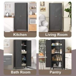 2-Door Metal Storage Cabinet: Tall Steel, Adjustable Shelves (Kitchen/Office) In Black -Tahanbath black tahanbath pantry organizers z w1673123587 31 1000