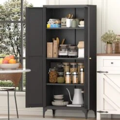 2-Door Metal Storage Cabinet: Tall Steel, Adjustable Shelves (Kitchen/Office) In Black -Tahanbath black tahanbath pantry organizers z w1673123587 44 1000
