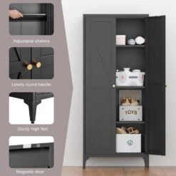 2-Door Metal Storage Cabinet: Tall Steel, Adjustable Shelves (Kitchen/Office) In Black -Tahanbath black tahanbath pantry organizers z w1673123587 4f 1000