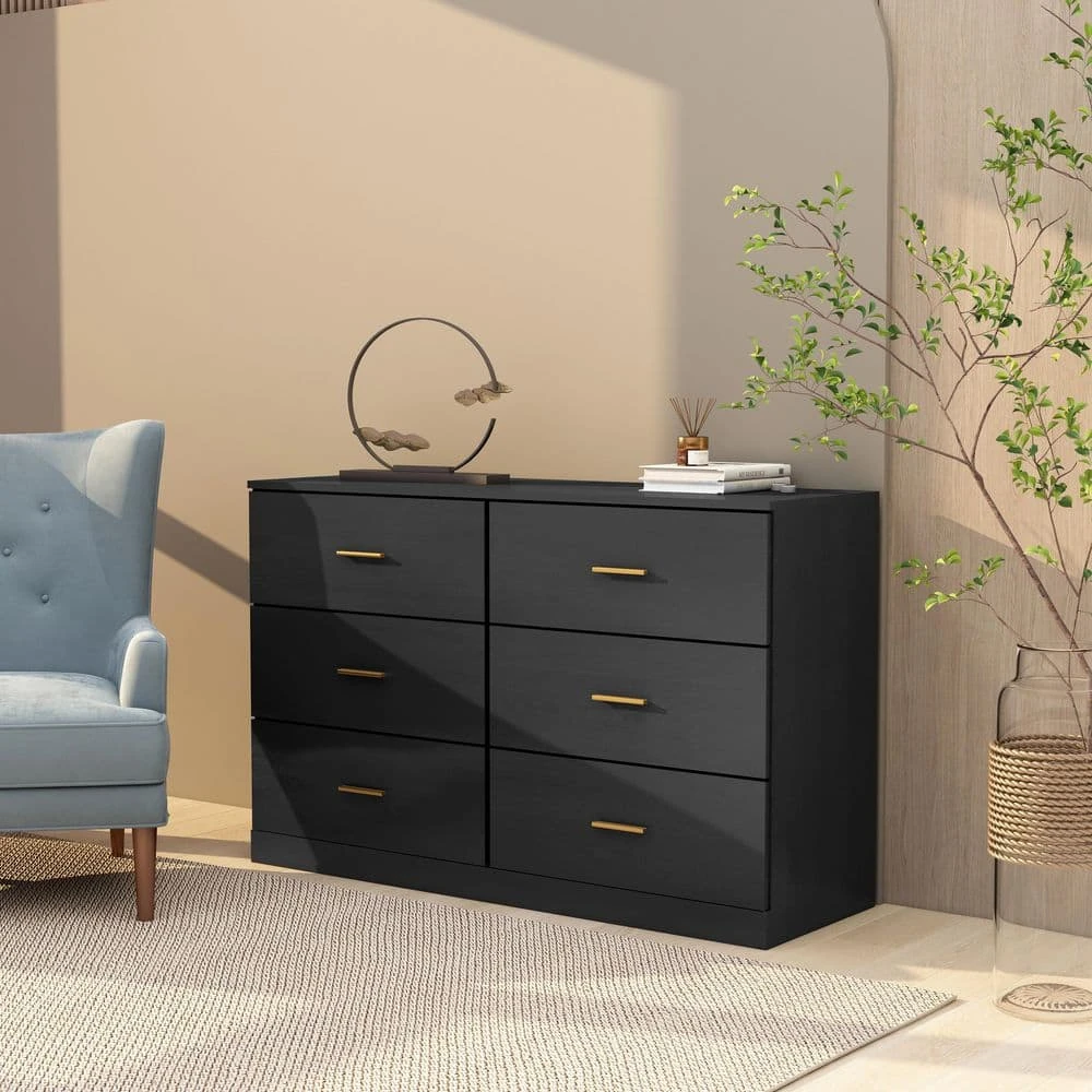 Modern Black 6-Drawer Dresser For Bedroom-Ample Storage Wide Chest Of Drawers, Sturdy And Safe 1 Modern Black 6-Drawer Dresser For Bedroom-Ample Storage Wide Chest Of Drawers, Sturdy And Safe