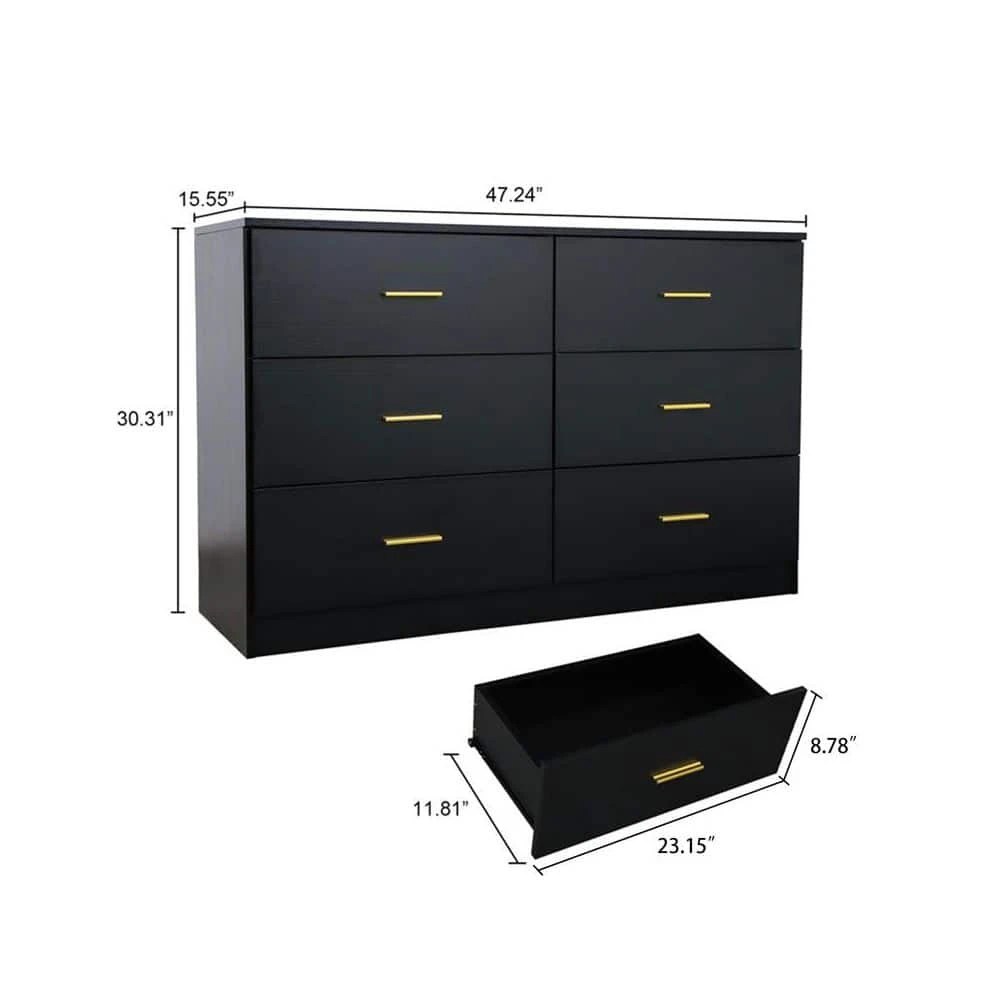 Modern Black 6-Drawer Dresser For Bedroom-Ample Storage Wide Chest Of Drawers, Sturdy And Safe 3 Modern Black 6-Drawer Dresser For Bedroom-Ample Storage Wide Chest Of Drawers, Sturdy And Safe - Image 3