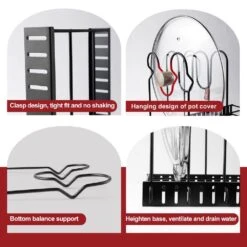 Adjustable Pot Rack, Kitchen Rack, And Storage Rack, Kitchen Organization And Storage -Tahanbath black tahanbath pantry organizers z w2071p281972 4f 1000