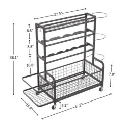4-Tier Rolling Metal Storage Organizer With Baskets And Hooks, For Sports Gear Indoor/Outdoor In Black -Tahanbath black tahanbath pantry organizers z w2167p144259 c3 1000
