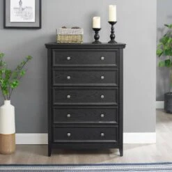 Modern 5-Drawer Dresser: Ideal For Living Room, Farmhouse Style In Black -Tahanbath black tahanbath pantry organizers z w2275p149804 1f 1000