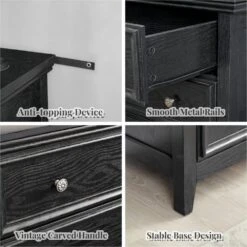 Modern 5-Drawer Dresser: Ideal For Living Room, Farmhouse Style In Black -Tahanbath black tahanbath pantry organizers z w2275p149804 fa 1000
