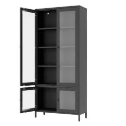 Large 4-Glass-Door Metal Display Cabinet: 5-Shelves For Bedroom, Living Room And More In Black -Tahanbath black tahanbath pantry organizers z w2378p176271 1f 1000