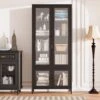 Large 4-Glass-Door Metal Display Cabinet: 5-Shelves For Bedroom, Living Room And More In Black