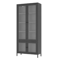 Large 4-Glass-Door Metal Display Cabinet: 5-Shelves For Bedroom, Living Room And More In Black -Tahanbath black tahanbath pantry organizers z w2378p176271 76 1000