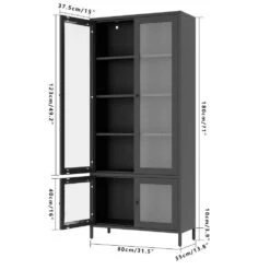 Large 4-Glass-Door Metal Display Cabinet: 5-Shelves For Bedroom, Living Room And More In Black -Tahanbath black tahanbath pantry organizers z w2378p176271 fa 1000