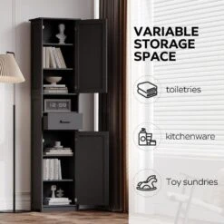 69 In. Tall Adjustable-Shelf Storage Cabinet With 2 Barn Doors For Bath, Living, Entryway And Kitchen (Black) -Tahanbath black tahanbath pantry organizers z w2386p207750 44 1000