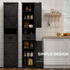 69 In. Tall Adjustable-Shelf Storage Cabinet With 2 Barn Doors For Bath, Living, Entryway And Kitchen (Black) -Tahanbath black tahanbath pantry organizers z w2386p207750 4f 1000