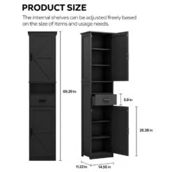 69 In. Tall Adjustable-Shelf Storage Cabinet With 2 Barn Doors For Bath, Living, Entryway And Kitchen (Black) -Tahanbath black tahanbath pantry organizers z w2386p207750 c3 1000