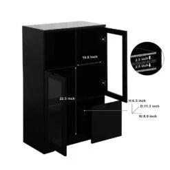MDF Painted Cabinet With Glass Doors And Drawer, Open Storage Space, Bedroom, Living Room In Black -Tahanbath black tahanbath pantry organizers z w2386p207789 fa 1000
