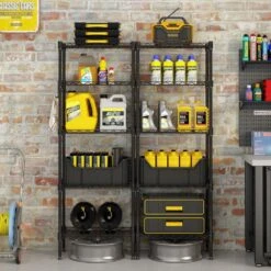 Heavy Duty Modular Metal Shelf : Adjustable, Space-Saving (Kitchen/Garage) In Black -Tahanbath black tahanbath pantry organizers z w2629p176840 31 1000