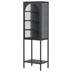 5-Tier Black Metal Glass Door Cabinet: 3 Adjustable Shelves For Every Room -Tahanbath black tahanbath pantry organizers z w2735p186327 1f 1000