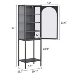 5-Tier Black Metal Glass Door Cabinet: 3 Adjustable Shelves For Every Room -Tahanbath black tahanbath pantry organizers z w2735p186327 44 1000