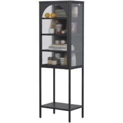 5-Tier Black Metal Glass Door Cabinet: 3 Adjustable Shelves For Every Room -Tahanbath black tahanbath pantry organizers z w2735p186327 4f 1000