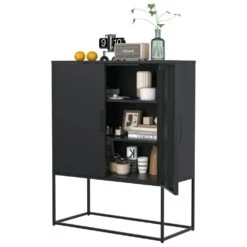Black Heavy-Duty Metal Sideboard, 2 Shelves, Magnetic Doors Freestanding, For Home, Anti-Tip, Easy Assemble -Tahanbath black tahanbath pantry organizers z w2735p186336 1f 1000