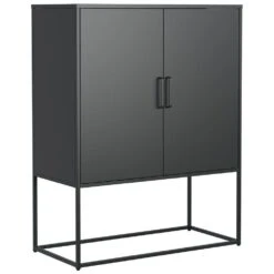 Black Heavy-Duty Metal Sideboard, 2 Shelves, Magnetic Doors Freestanding, For Home, Anti-Tip, Easy Assemble -Tahanbath black tahanbath pantry organizers z w2735p186336 44 1000