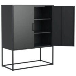 Black Heavy-Duty Metal Sideboard, 2 Shelves, Magnetic Doors Freestanding, For Home, Anti-Tip, Easy Assemble -Tahanbath black tahanbath pantry organizers z w2735p186336 fa 1000