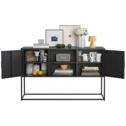 Modern Storage Sideboard Anti-Tilt, Elegant Handles, Magnetic Closure, Eco-Friendly For Home Rooms In Black -Tahanbath black tahanbath pantry organizers z w2735p186339 4f 1000