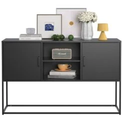 Modern Storage Sideboard Anti-Tilt, Elegant Handles, Magnetic Closure, Eco-Friendly For Home Rooms In Black -Tahanbath black tahanbath pantry organizers z w2735p186339 fa 1000