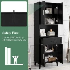 70.9in.H Freestanding Tall Bathroom Cabinet With 1 Drawer, 4 Soft-Close Doors, 2 Adjustable Shelves In Black 11 70.9in.H Freestanding Tall Bathroom Cabinet With 1 Drawer, 4 Soft-Close Doors, 2 Adjustable Shelves In Black -Tahanbath black tahanbath pantry organizers z w308106405 1f 1000