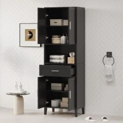 70.9in.H Freestanding Tall Bathroom Cabinet With 1 Drawer, 4 Soft-Close Doors, 2 Adjustable Shelves In Black 15 70.9in.H Freestanding Tall Bathroom Cabinet With 1 Drawer, 4 Soft-Close Doors, 2 Adjustable Shelves In Black -Tahanbath black tahanbath pantry organizers z w308106405 31 1000