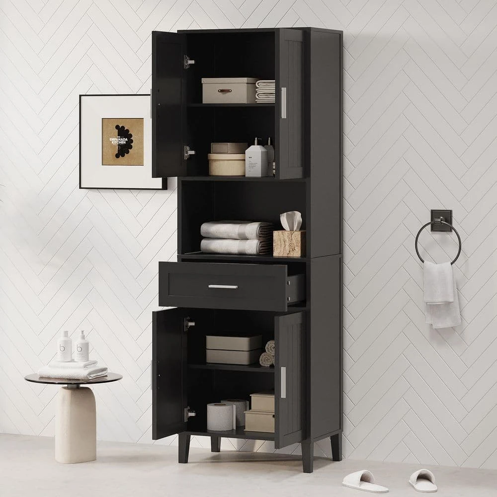 70.9in.H Freestanding Tall Bathroom Cabinet With 1 Drawer, 4 Soft-Close Doors, 2 Adjustable Shelves In Black 8 70.9in.H Freestanding Tall Bathroom Cabinet With 1 Drawer, 4 Soft-Close Doors, 2 Adjustable Shelves In Black - Image 8
